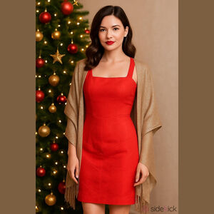 Gillian Red Linen Square Neck Dress Size 4